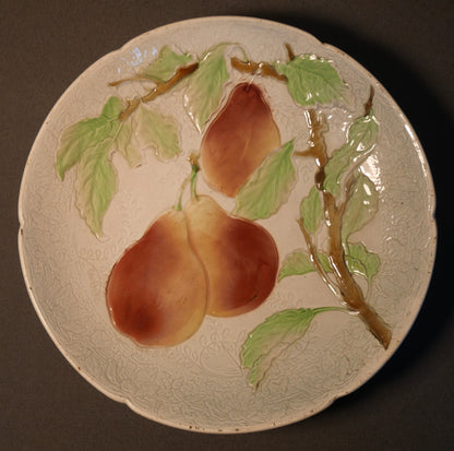 1920's French St. Clement Majolica Pear Fruit Tree Motif Footed Cake Stand