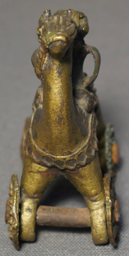 Early 20th Century Indian Gilded Brass Man on Horse Rolling Temple Toy