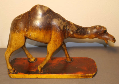 Late 19th Century Italian Polychrome Painted Carved Wooden Dromadery Camel Figure on Plinth Base