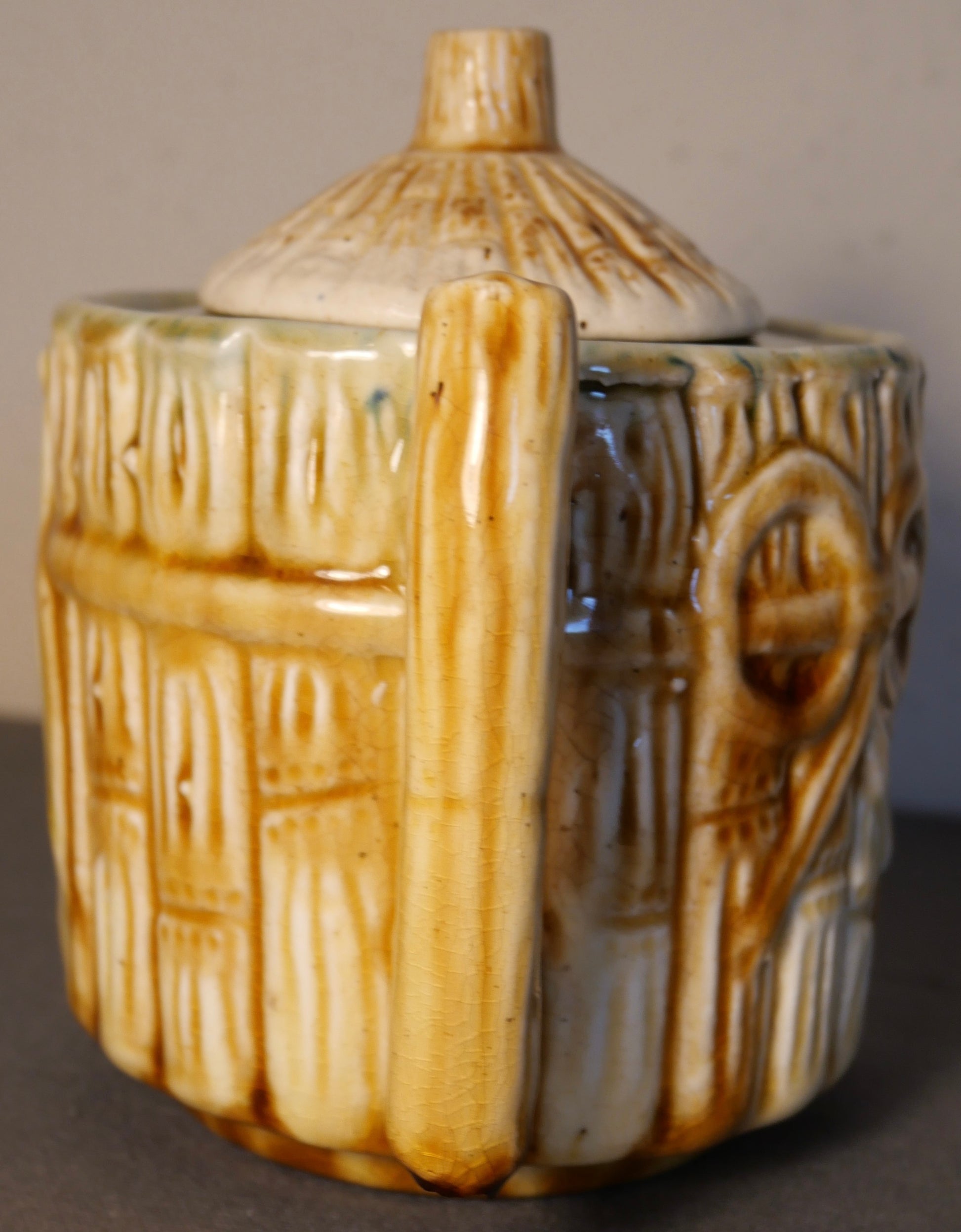 Circa 1880 J.S. Taft & Co. Pottery Majolica Bamboo Design Teapot Made in Keene, New Hampshire