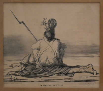 Honore Daumier - "La situation de l'Italie" Framed Lithograph (Actualites) (France) (Circa 1859)