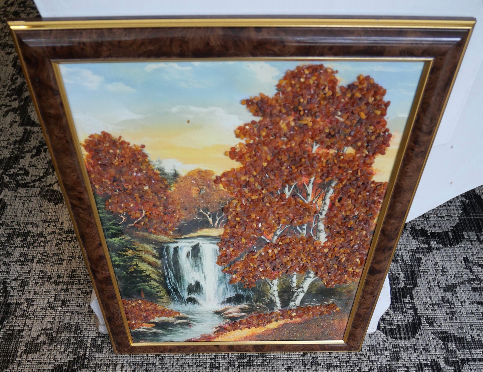 Vintage Circa 1980 Russian Soviet Baltic Amber Landscape Print Framed Art