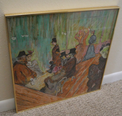 After Toulouse-Lautrec “At the Moulin Rouge” Post-Impressionist Framed Oil Painting on Board Signed Padra (20th Century)