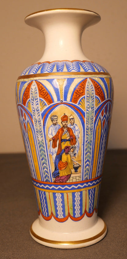 Late 19th Century English Prattware Style Persian Motifs Footed Baluster Vase