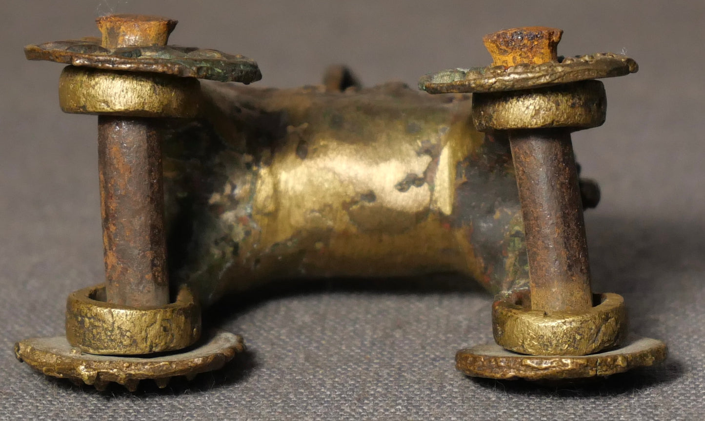 Early 20th Century Indian Gilded Brass Man on Horse Rolling Temple Toy