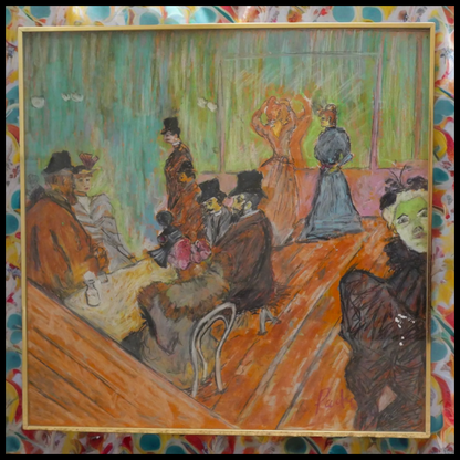 After Toulouse-Lautrec “At the Moulin Rouge” Post-Impressionist Framed Oil Painting on Board Signed Padra (20th Century)