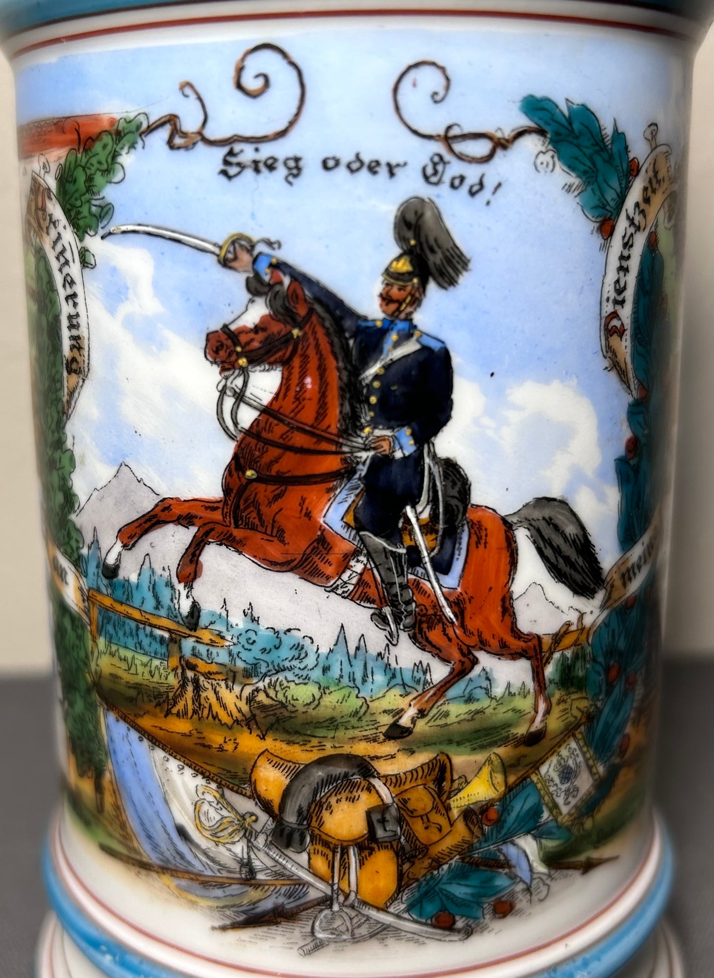 1898 German Imperial Reservist Train-Bataillon Kompanie Munchen Porcelain King Ludwig III Lithophane Lidded Stein