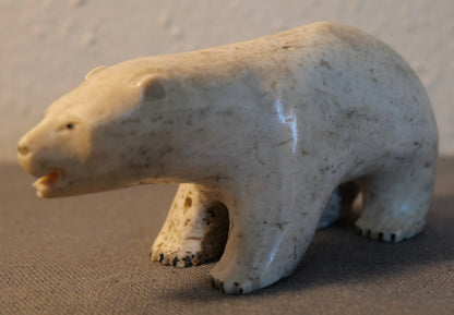 Mid 20th Century American Native American Inuit Polar Bear Figure Whale Bone Carving