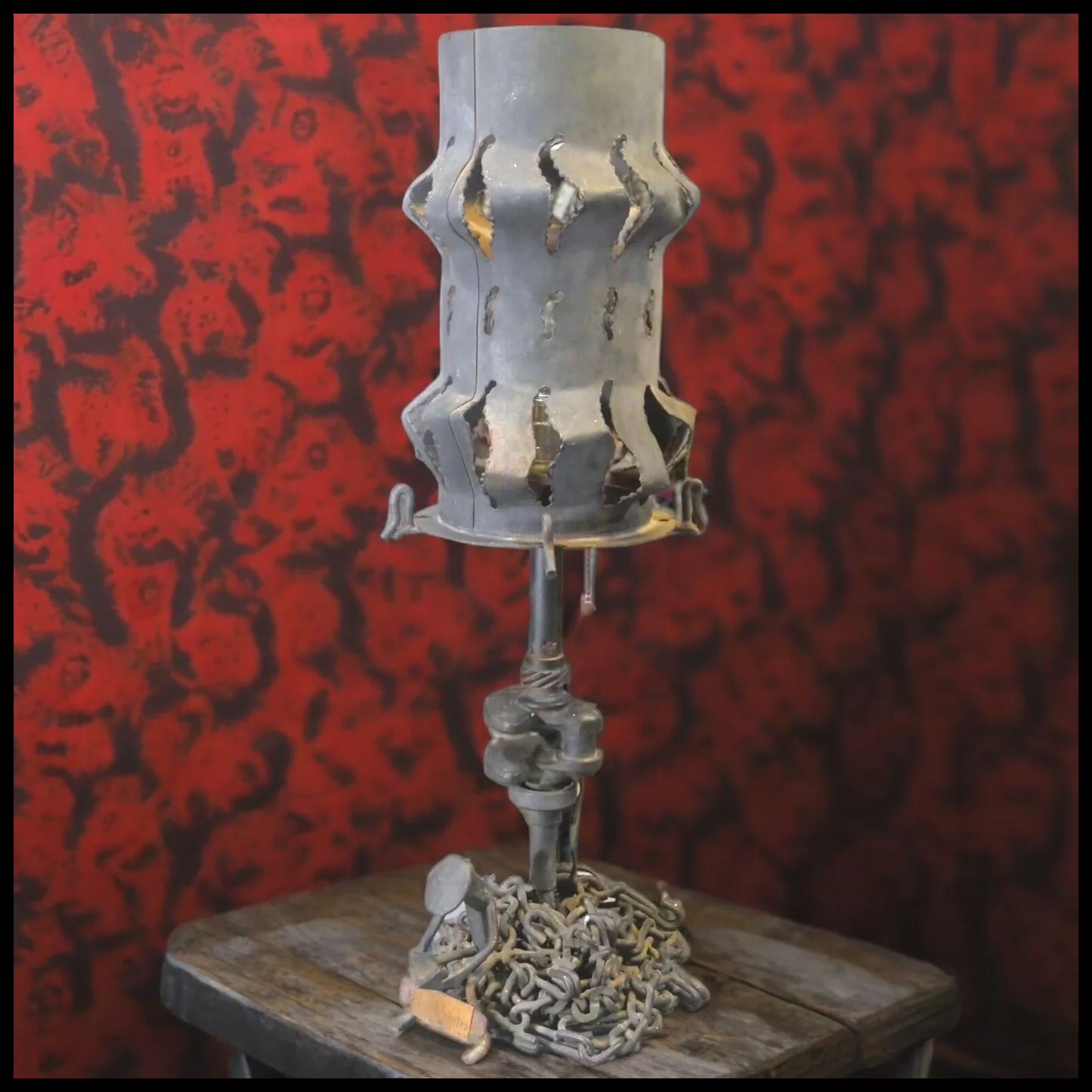 Mid 20th Century American Brutalist Scrap Metal Sculptural Table Lamp