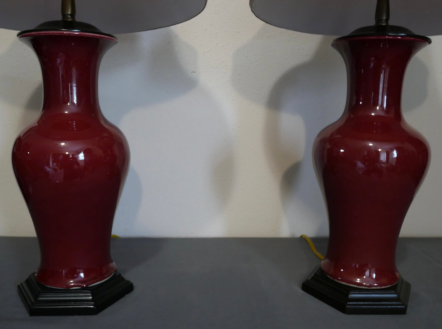 Pair of Vintage 1990’s Chinese Oriental Accent Oxblood Porcelain Table Lamps