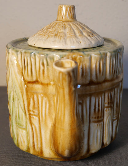 Circa 1880 J.S. Taft & Co. Pottery Majolica Bamboo Design Teapot Made in Keene, New Hampshire