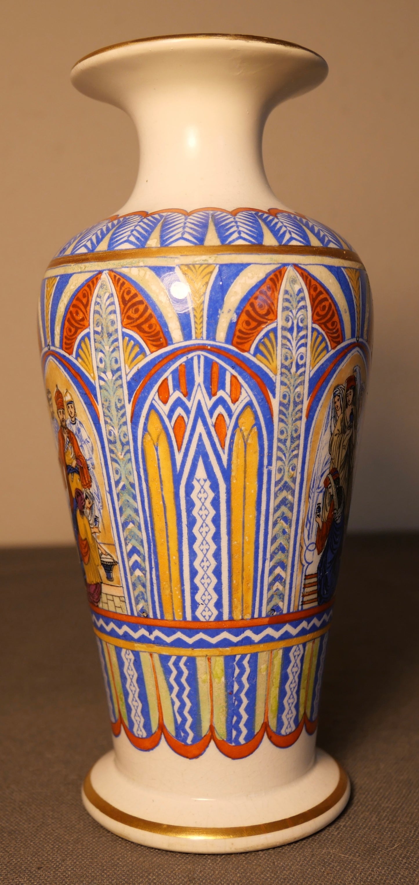 Late 19th Century English Prattware Style Persian Motifs Footed Baluster Vase