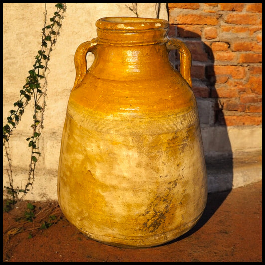 Late 19th Century French Mustard Glazed Terracotta Amphora Bulbous Confit Pot