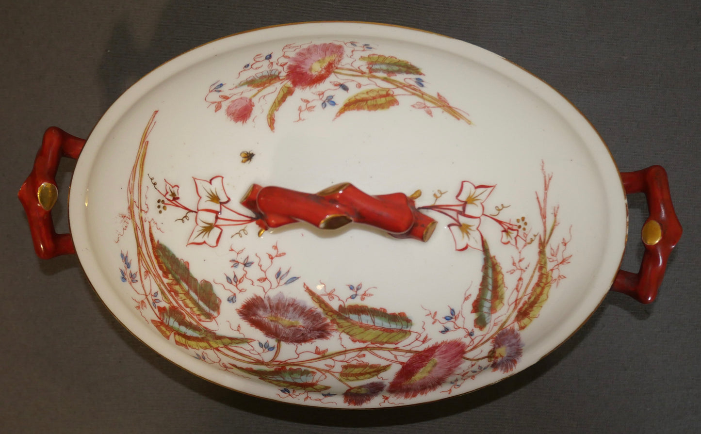 Late 19th Century French George Dreyfus Porcelain Japonisme Floral Motifs Lidded Oval Tureen