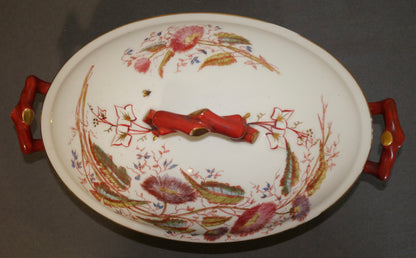 Late 19th Century French George Dreyfus Porcelain Japonisme Floral Motifs Lidded Oval Tureen