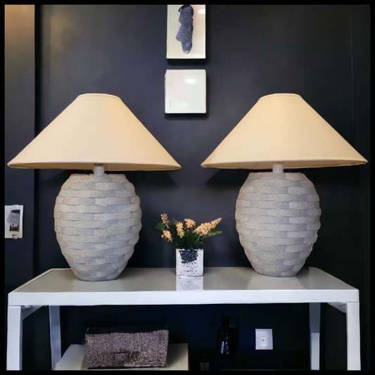 Pair of 1980's American Sunset Lamp Company Post-Modern Stacked Beehive Table Lamps