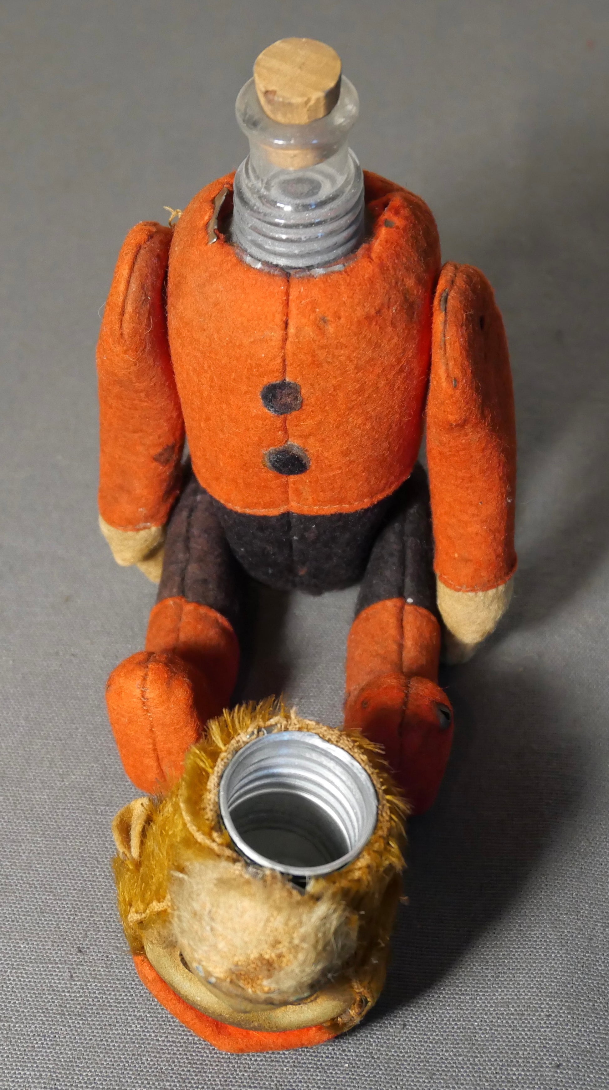 1930’s German Schuco Mohair Bellhop Monkey Drinking Flask with Shot Glass