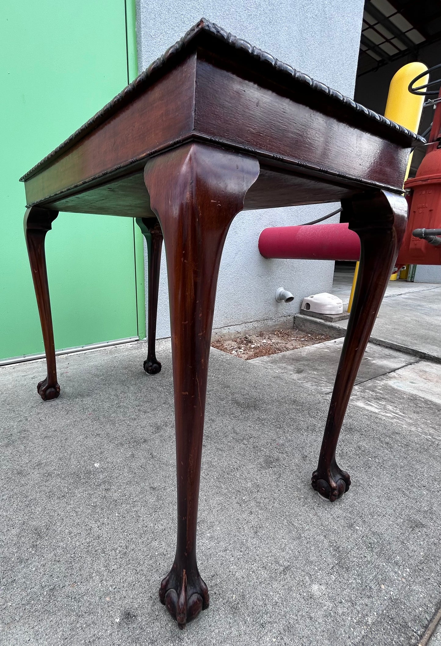 Circa 1910 English Edwardian Style Mahogany Ball/Clawfoot Leather Top Library Table