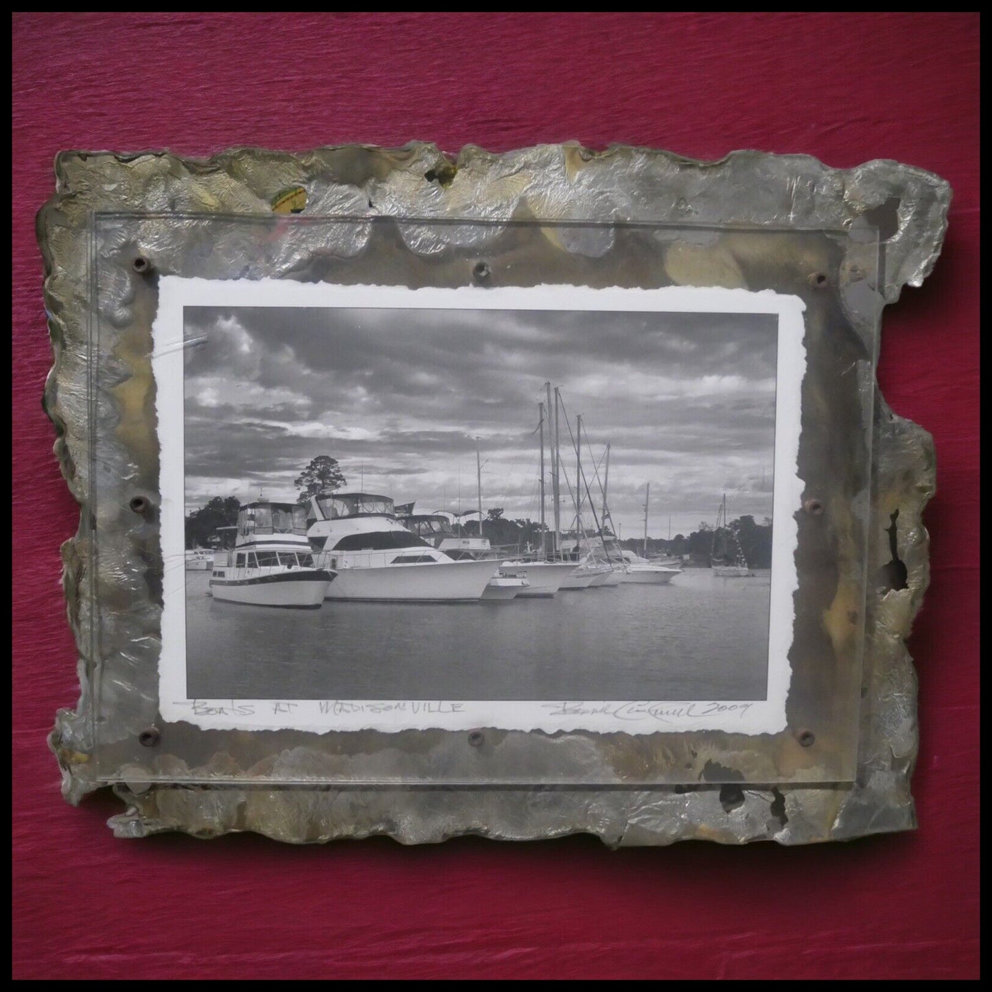 Ronnie Cardwell - "Boats at Madisonville" Signed Framed Black & White Photograph Print (Louisiana)