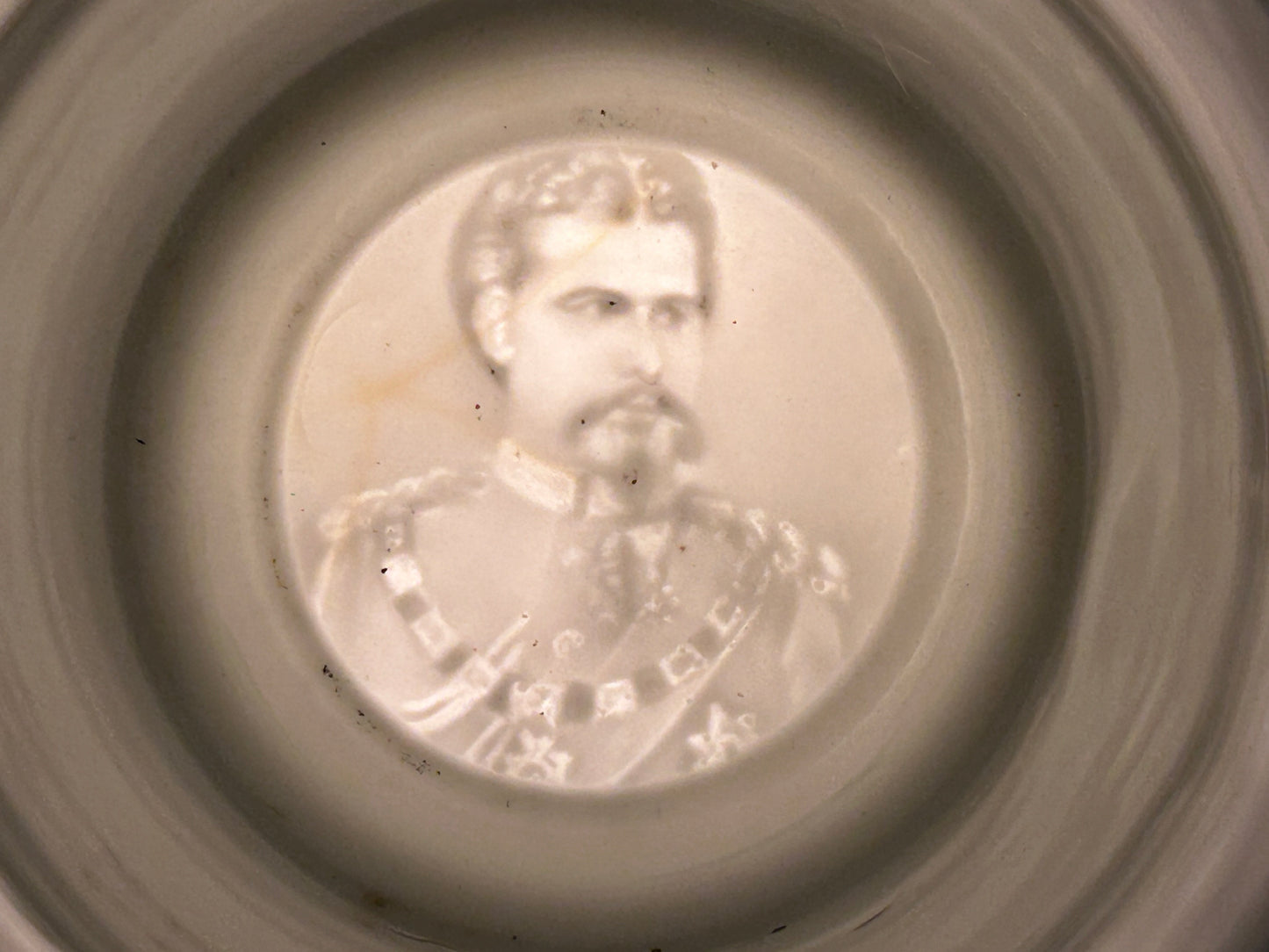 1898 German Imperial Reservist Train-Bataillon Kompanie Munchen Porcelain King Ludwig III Lithophane Lidded Stein