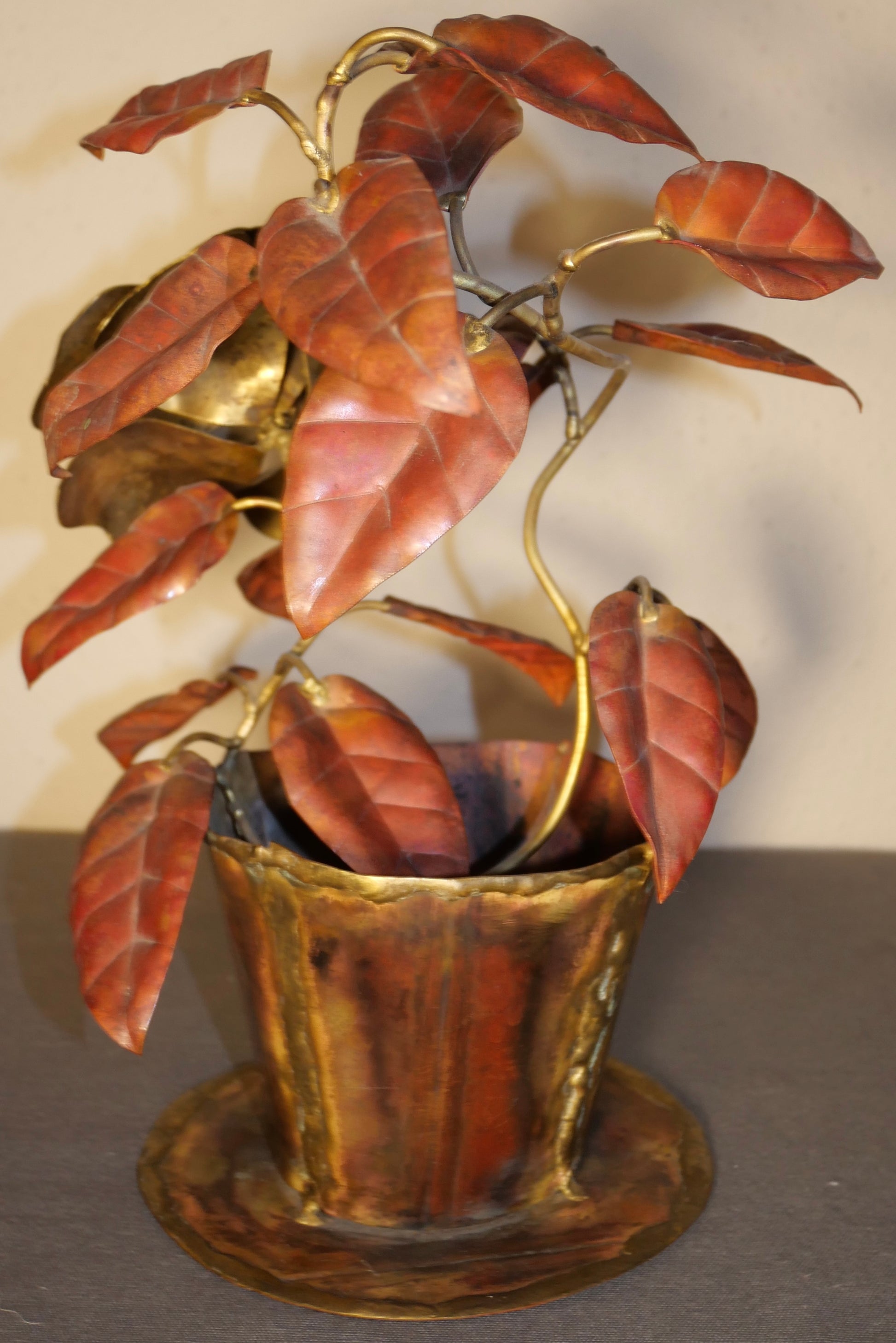 Vintage 1960's American Brutalist Welded Copper/Brass Rose in Flower Pot Sculpture