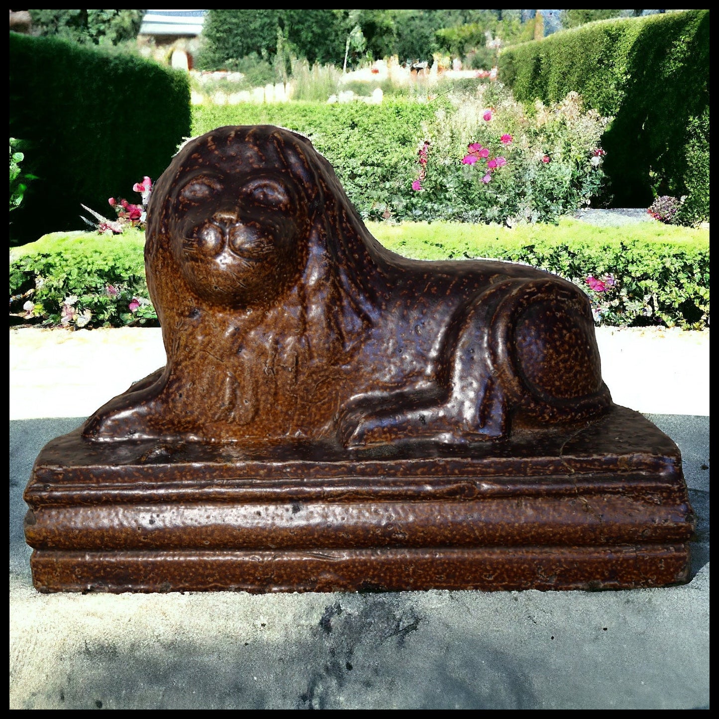 Circa 1880 American Sewer Tile Art Brown Glazed Stoneware Recumbent Lion Tile