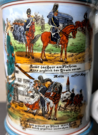 1898 German Imperial Reservist Train-Bataillon Kompanie Munchen Porcelain King Ludwig III Lithophane Lidded Stein