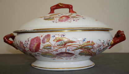 Late 19th Century French George Dreyfus Porcelain Japonisme Floral Motifs Lidded Oval Tureen