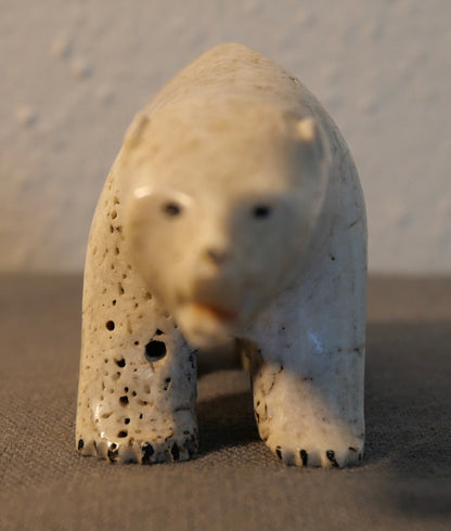 Mid 20th Century American Native American Inuit Polar Bear Figure Whale Bone Carving