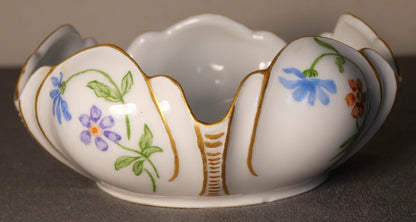 1936 German Porcelain Hand Painted Gilded Floral Motif Flower Form Bowl