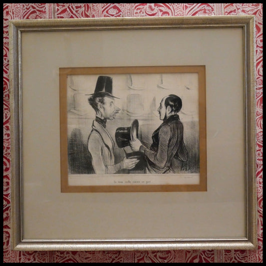 Honore Daumier - "Ca vous coiffe comme un gant" Framed Lithograph (French) (Circa 1854) (Croquis Parisiens)