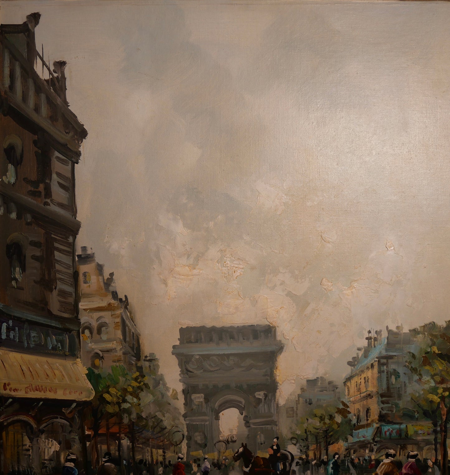 Antonio DeVity - Arc de Triomphe Paris Street Scene Framed Oil Painting on Canvas (Italian) (Mid 20th Century)