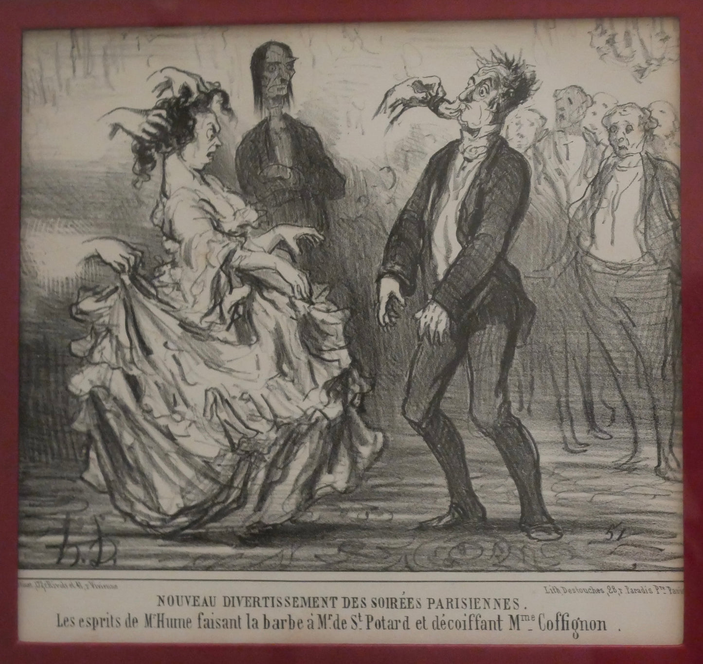 Honore Daumier - "Nouveau Divertissement des Soirées Parisiennes" Framed Lithograph (French) (Circa 1857) (Ces Bons Parisiens)