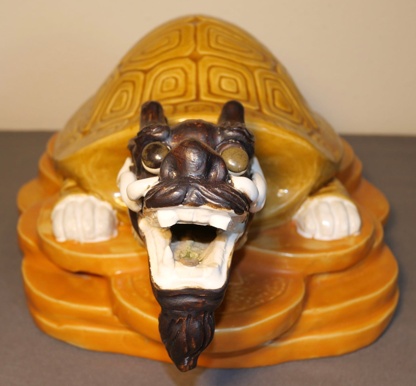 Mid 20th Century Chinese Shiwan Pottery Feng Shui Dragon Turtle Sculpture