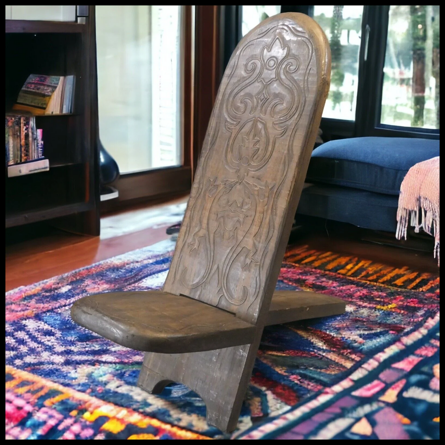 Mid 20th Century Senufo Carved Wooden Stargazer Chair from the Ivory Coast