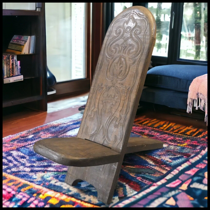 Mid 20th Century Senufo Carved Wooden Stargazer Chair from the Ivory Coast