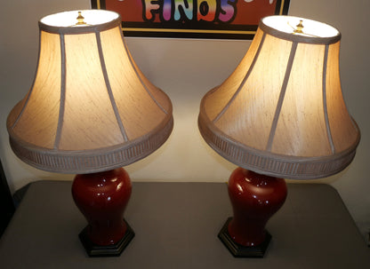 Pair of Vintage 1990’s Chinese Oriental Accent Oxblood Porcelain Table Lamps