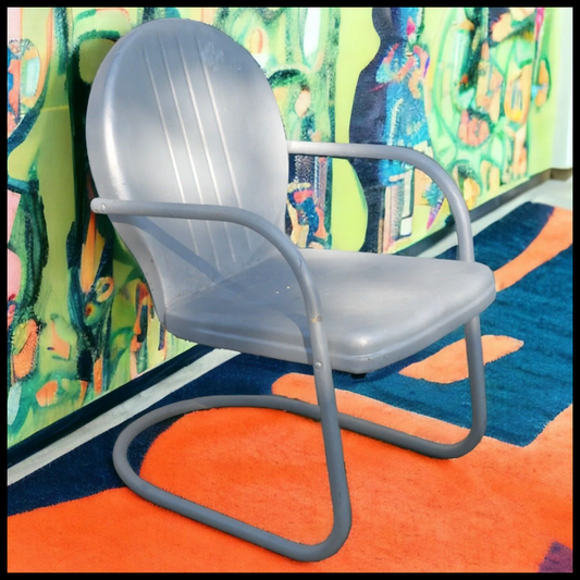 1940 American Mid Century Modern Shott Balcrank Steel Metal Cantilever Lawn Chair