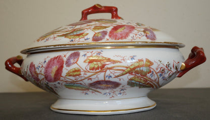 Late 19th Century French George Dreyfus Porcelain Japonisme Floral Motifs Lidded Oval Tureen