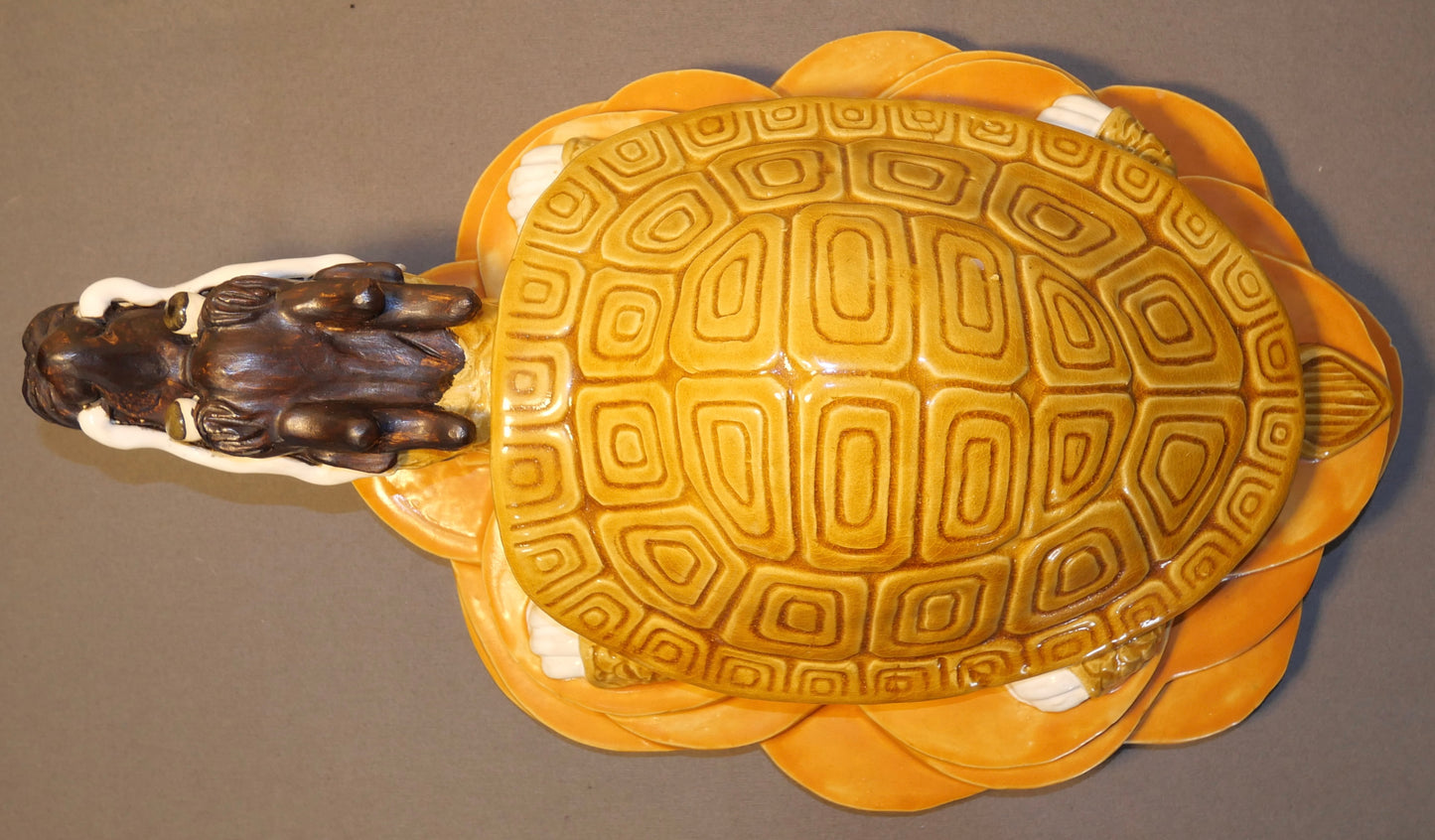 Mid 20th Century Chinese Shiwan Pottery Feng Shui Dragon Turtle Sculpture