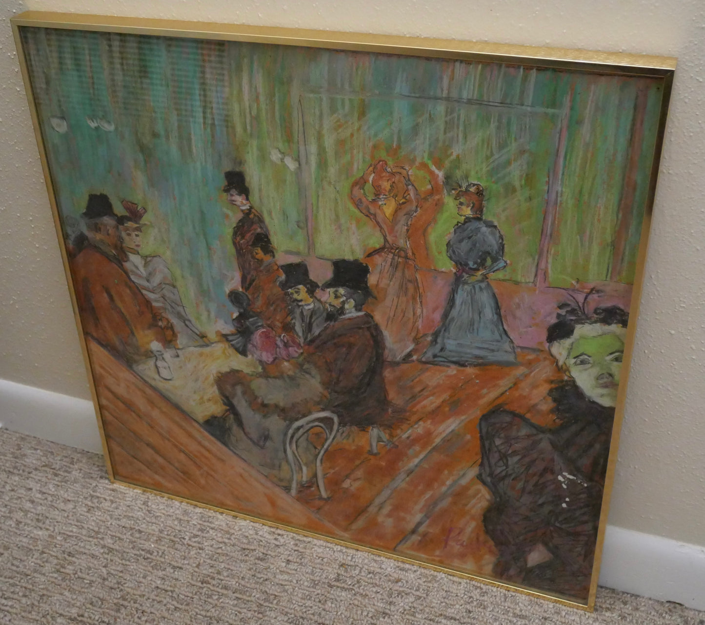 After Toulouse-Lautrec “At the Moulin Rouge” Post-Impressionist Framed Oil Painting on Board Signed Padra (20th Century)