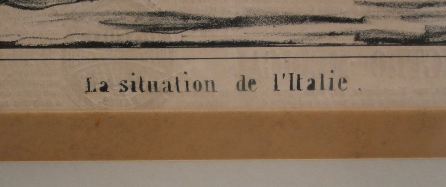 Honore Daumier - "La situation de l'Italie" Framed Lithograph (Actualites) (France) (Circa 1859)