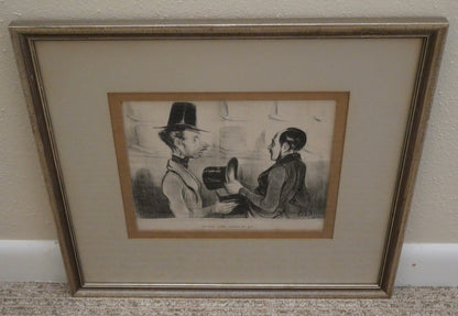 Honore Daumier - "Ca vous coiffe comme un gant" Framed Lithograph (French) (Circa 1854) (Croquis Parisiens)