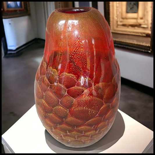 Late 20th Century Italian Marina & Susanna Sent Murano Glass Contemporary Style Sommerso Honeycomb Gold Flecked Freeform Vase