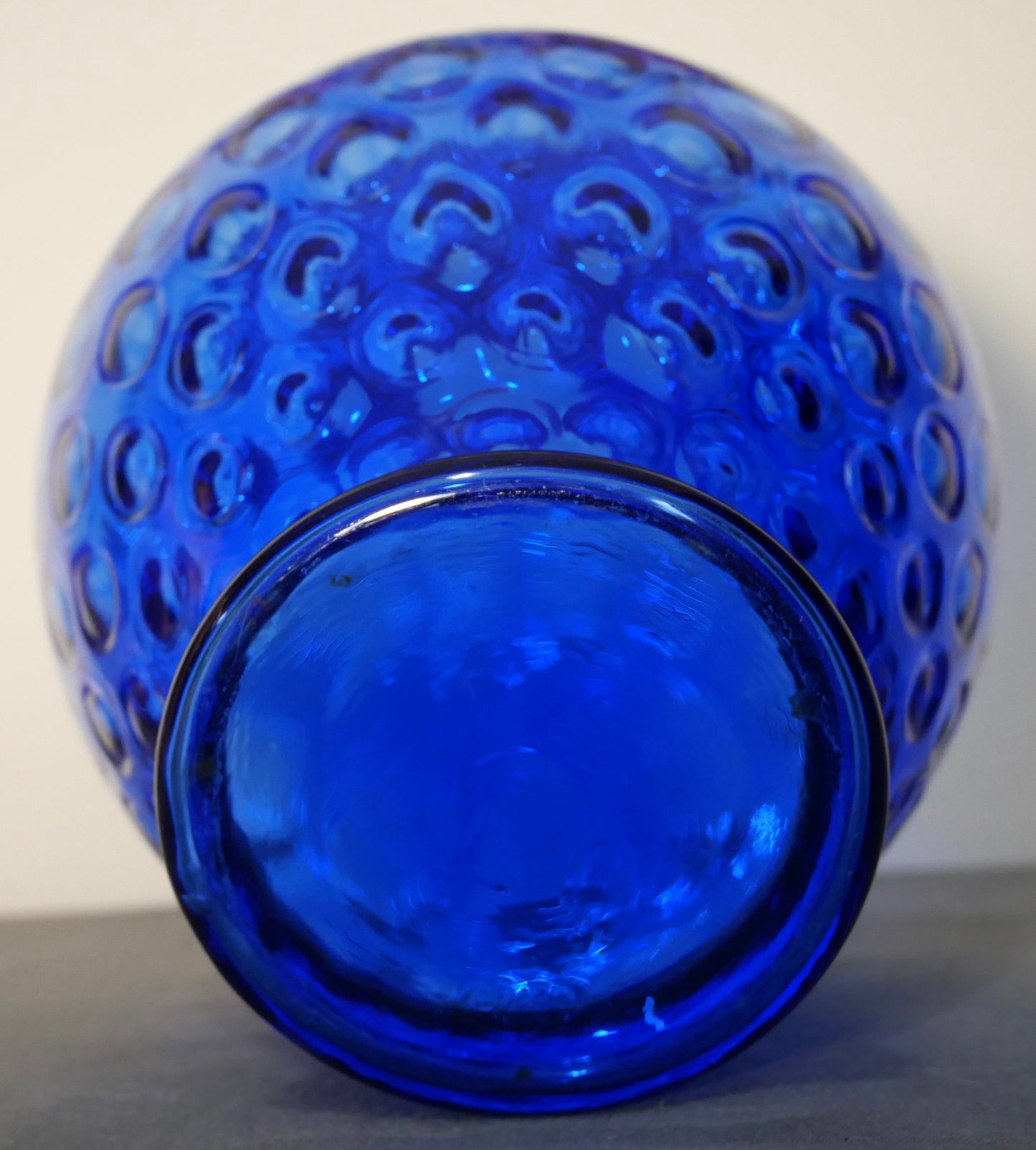 Vintage 1972-1973 American Fenton Cobalt Blue Glass Coin Dot Ruffled Edge Baluster Vase