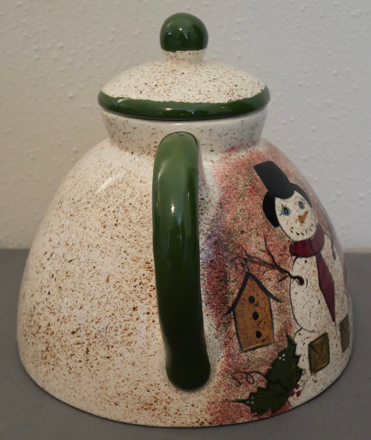 1960's American Mid Century Modern Ceramic Snowman Family Motif Speckled Hand Painted Coffee/Teapot by Mary Lynn Autry (Louisiana)