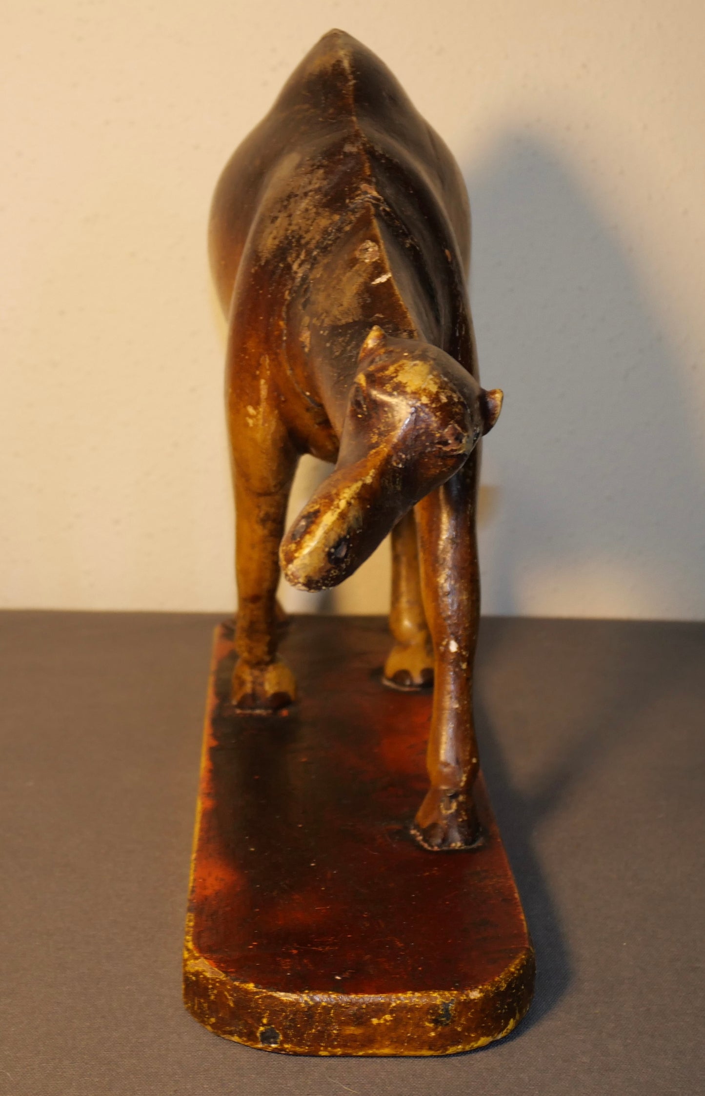 Late 19th Century Italian Polychrome Painted Carved Wooden Dromadery Camel Figure on Plinth Base