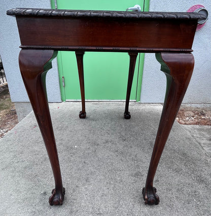 Circa 1910 English Edwardian Style Mahogany Ball/Clawfoot Leather Top Library Table