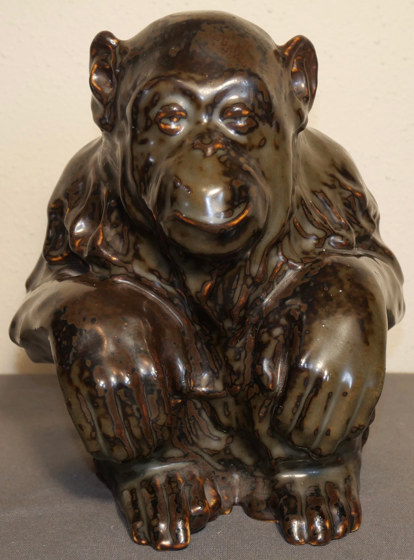 Vintage 1960’s Danish Bing & Grondahl Brown Metallic Glazed Stoneware Chimpanzee Sculpture by Jean Rene Gauguin (#7091)