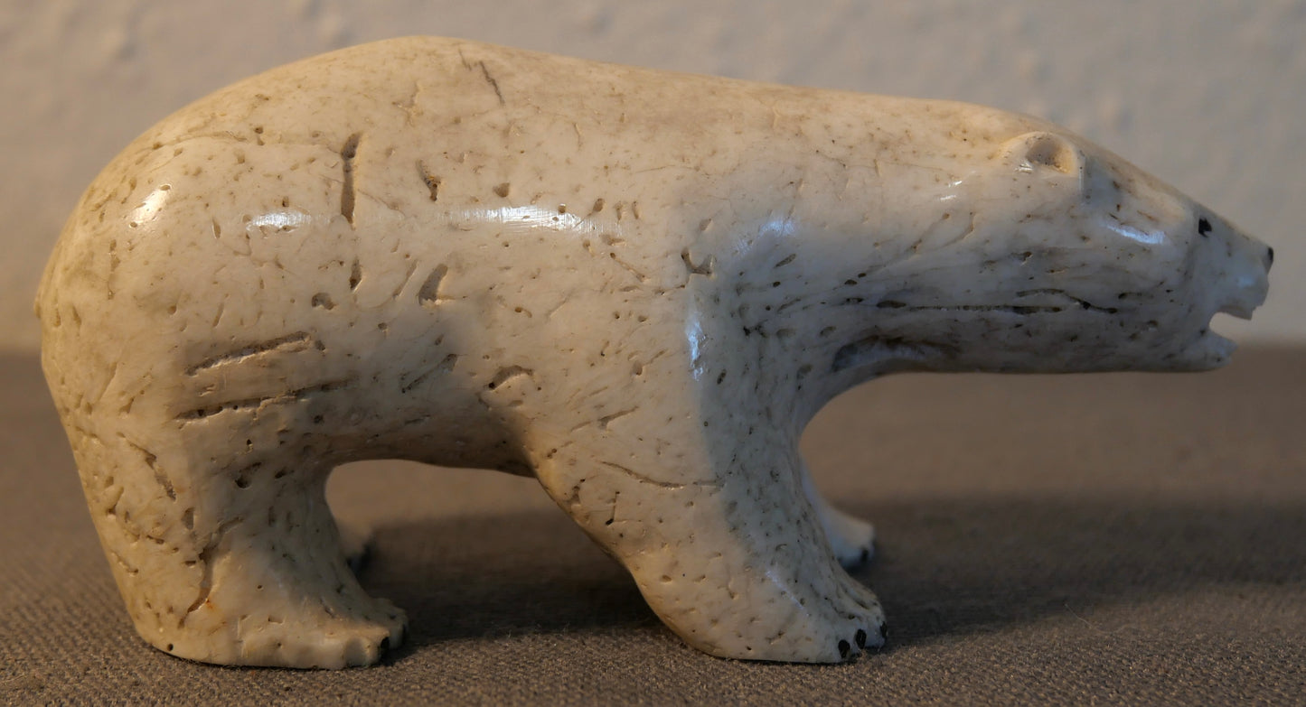 Mid 20th Century American Native American Inuit Polar Bear Figure Whale Bone Carving